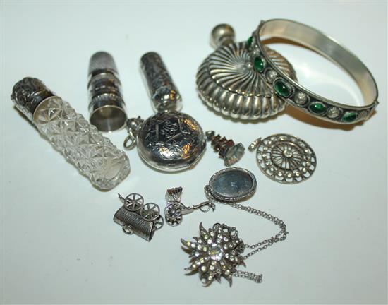 Mixed silver jewellery, scent bottle etc.